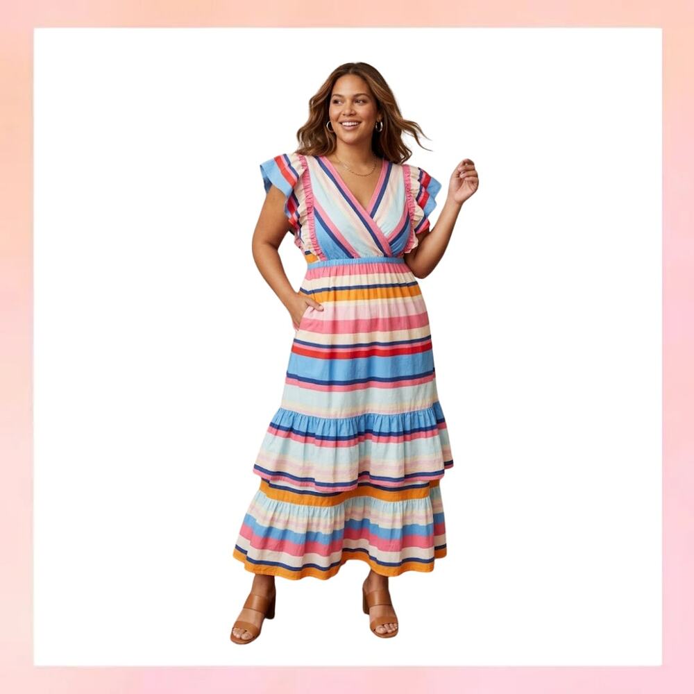 Plenty by Tracy Reese Striped Tiered Maxi Dress - Multi-Color - Size S